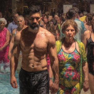 hyperrealism oil painting,a muscular beefy kashmiri son in law w...