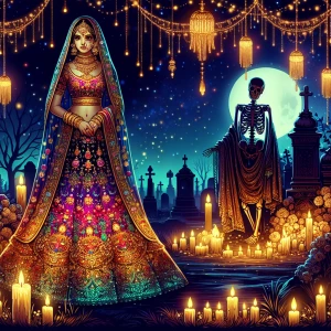 Generate an image that depicts a traditional Indian bride in a r...