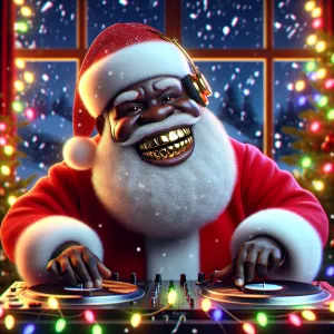 Design an African American Santa Claus character with a shiny go...