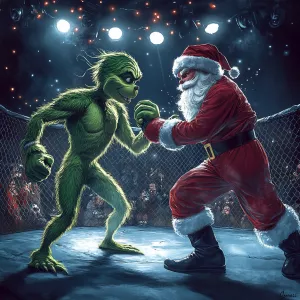 The Grinch and Santa fight in an octagon. The Grinch must be thi...