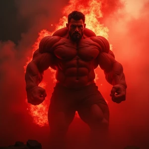 Red Fire smoke, Red hulk, muscular body, giant size, 4k,