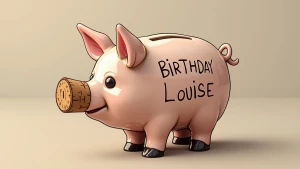 draw a realistic corky pig on a counter and write Happy Birthday...