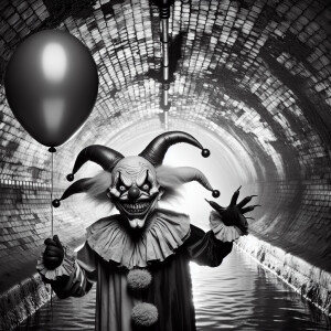 greyscale macabre demonic clown inspired by pennywise from the m...