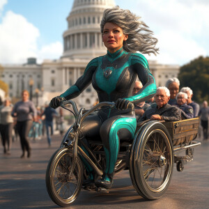 Create a realistic 4d image of a woman with brunette hair and gr...