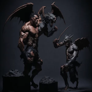 a very well endowed male demon fighting ferously against a hung...