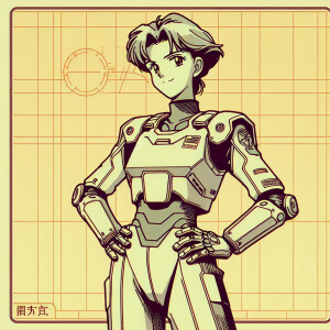 1990s anime screencap, girl a plugsuit, standing with hands on h...