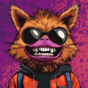 Stylized character portrait of a mischievous designer toy creat...