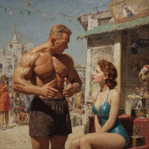 Hyperrealism photo painting,a muscular beefy russian man standin...