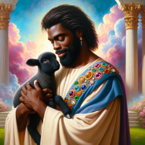 Oil painting of an African-American man resembling Jesus Christ,...