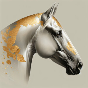 A profile portrait of an Akhal-Teke horse's face rendered in the...