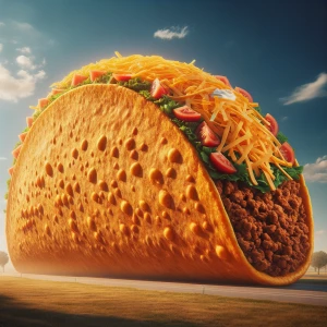 Generate an image depicting a giant orange colored taco.