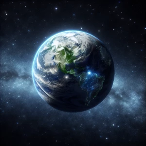 Please create a picture of earth from a long distance in space.