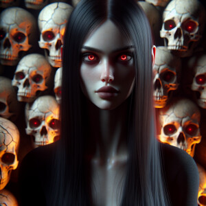 A haunting, hyperrealistic portrait of a pale young woman with l...