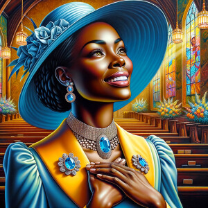 A spiritually enriching illustration portrays an African America...