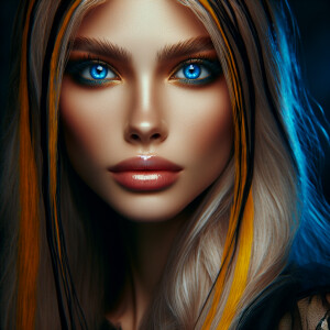 Head shot of a beautiful woman with bright blue eyes and long bl...