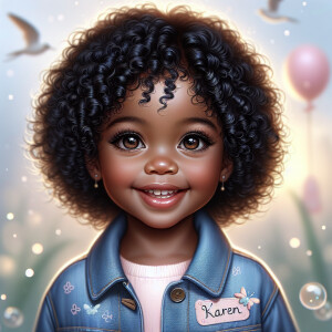 Illustrate a three-year-old light-skinned African-American girl...