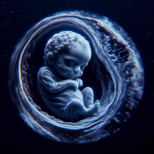 Sonogram image of a baby with distinct anatomical features layin...