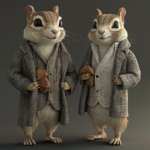 Human-Chipmunk Hybrids in a fashion show dressed in fashionable...
