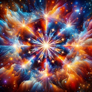Create a professional-grade, 5D cosmic star artwork featuring an...