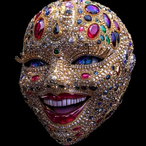 Create a photorealistic 8K UHD image of a 3D smiling face, intri...