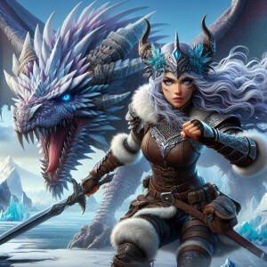 A beautiful huntress from the “Monster Hunter” series with dark...