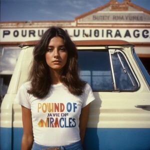 Color film photograph from 1975 of a beautiful, thin, 23-year-ol...