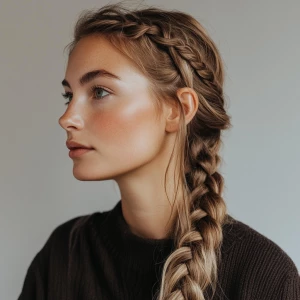 a woman, look to the side, 'Waterfall Braid Hairstyle'