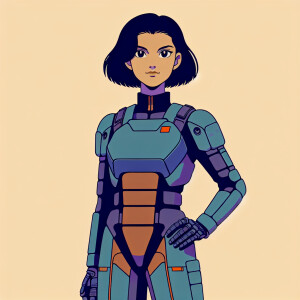 1990s anime screencap, girl a plugsuit, standing with hands on h...