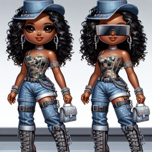 Create a full-body, life-sized chibi representation of a curvy A...