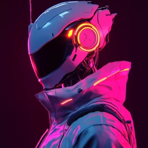 PROMPT: Humanoid [highlydetailed robot] wearing jacket, facing l...