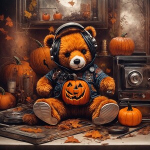 oil sketch art small teddy bear wearing Hiphop style clothing wi...