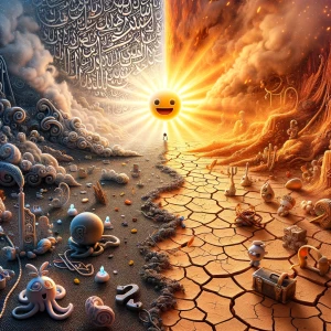 A cartoon of two characters: one surrounded by glowing light and...