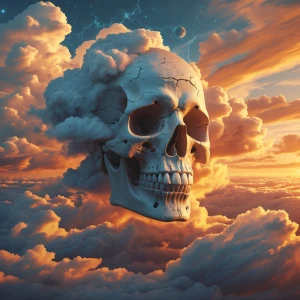 Create an image of an intricately detailed, massive skull envelo...