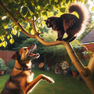 Dog barks on a cat
