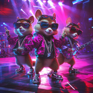 Chipmunks dressed in contemporary hip-hop fashion with vibrant b...
