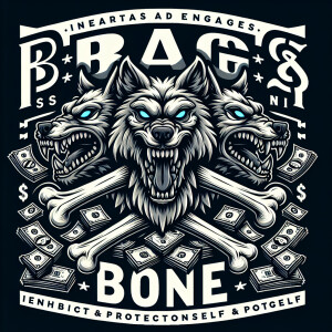 very detailed logo showing vicious three headed wolf eating a la...