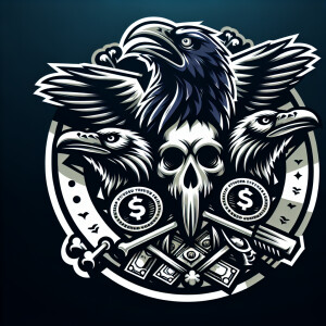 vicious three headed crow with skull and bone and money everywhe...