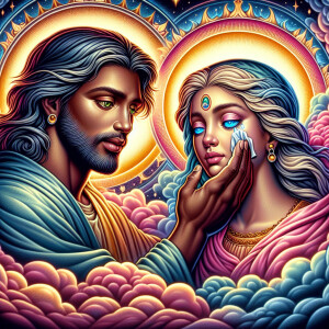 Ensure that the image distinctly represents both Jesus Christ an...