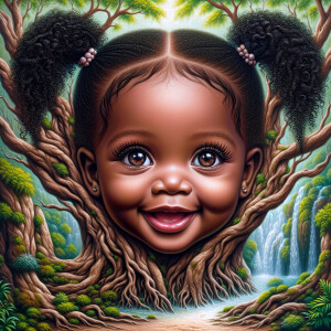 Create a hyper-realistic 3-D oil painting of a tree with a fulle...