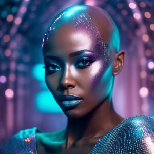 Create a computer-generated holographic headshot of a futuristic...