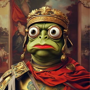 Pepe with pumped-up lips of a bright red color in carton style...