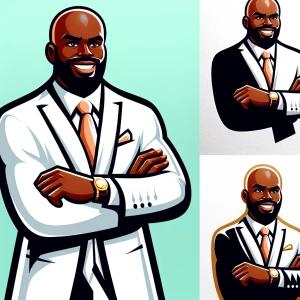 Can you make a logo illustration of A fat bald black rich guy we...