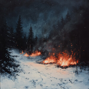 fire with dark snow