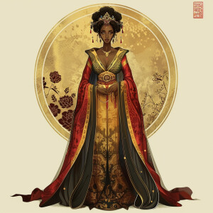 Create a full-body illustration of an Empress representing a mix...
