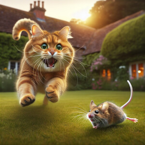 Cat chasing a mouse