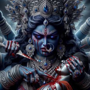 portrait of angry looking, gorgeous goddess kali, blue skinned c...