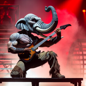 Man-Elaphant Hybrid Playing Heavy Metal Music On his electric gu...