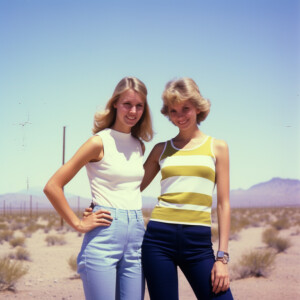 Faded color photograph from the late sixties of two naturally go...