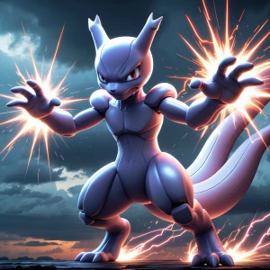 Create an image of Mewtwo, the genetically engineered psychic-ty...