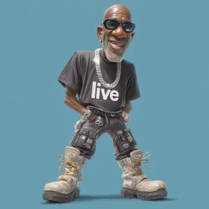 Generate a caricature-style cartoon image of a 63-year-old bald...